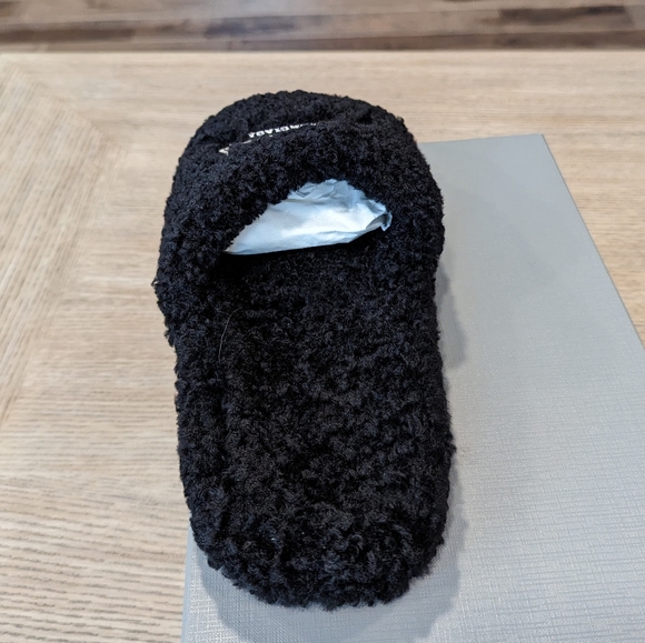 Mens Balenciaga Furry Logo Slides Sandals Black/White - Picture 4 of 7